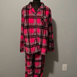 Kensie Womens Pink & Black Plaid Long Sleeve Shirt & Pants Pajama Set 2 Piece